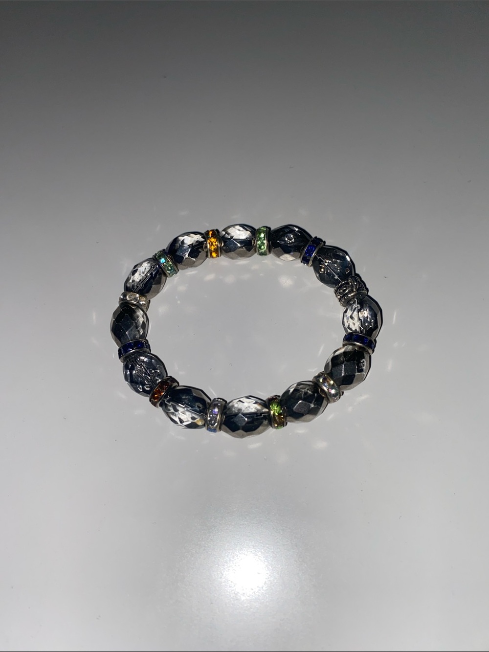 Crystal Bead Stretch Bracelet with Multicolor Accent Rings